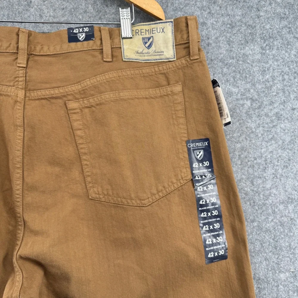 NEW Cremieux Austin Jeans Mens 42x30 Brown Relaxed Straight Leg Denim